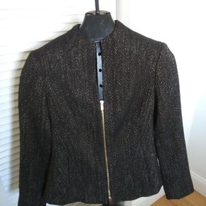 Jones New York Womens Petite Large Full Zipper Black Gold Short Jacket T…